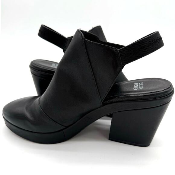 Eileen Fisher CHANCE Black Leather Closed Toe Block Heeled Slip On Slingback 11 - Picture 1 of 5